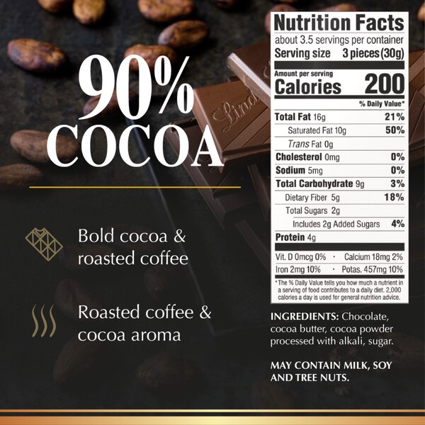 Lindt Excellence 90% Cocoa Dark Chocolate Candy Bar, 3.5 oz