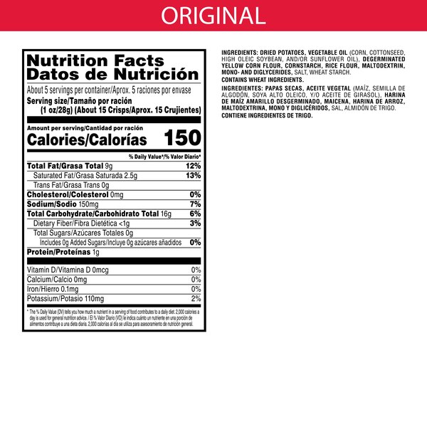 Pringles Original Potato Crisps, 5.2 oz