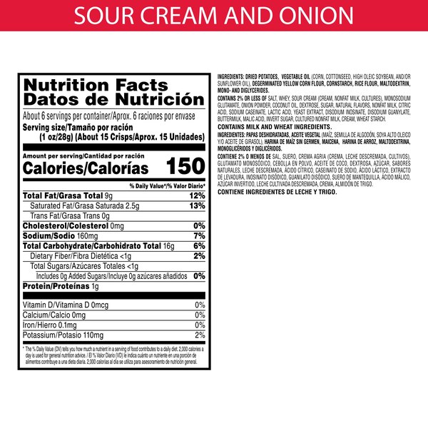 Pringles Sour Cream & Onion Potato Crisps, 5.5 oz