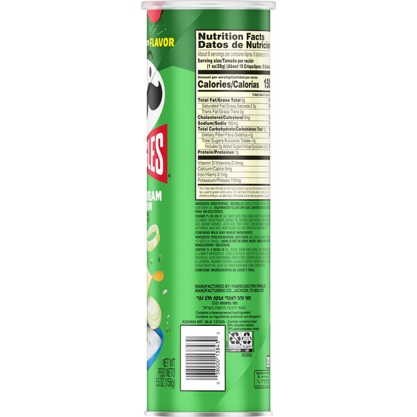 Pringles Sour Cream & Onion Potato Crisps, 5.5 oz