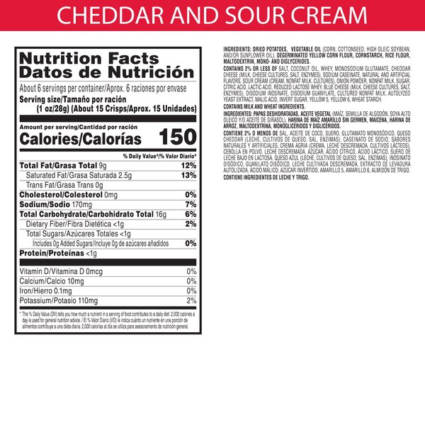 Pringles Cheddar & Sour Cream Potato Crisps, 5.5 oz