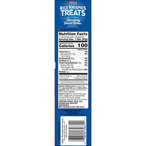 Rice Krispies Treats, Crispy Rice Squares, Kids Snack Bars, Chocolatey Peanut Butter, 7 ct, 5.4oz