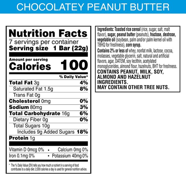 Rice Krispies Treats, Crispy Rice Squares, Kids Snack Bars, Chocolatey Peanut Butter, 7 ct, 5.4oz