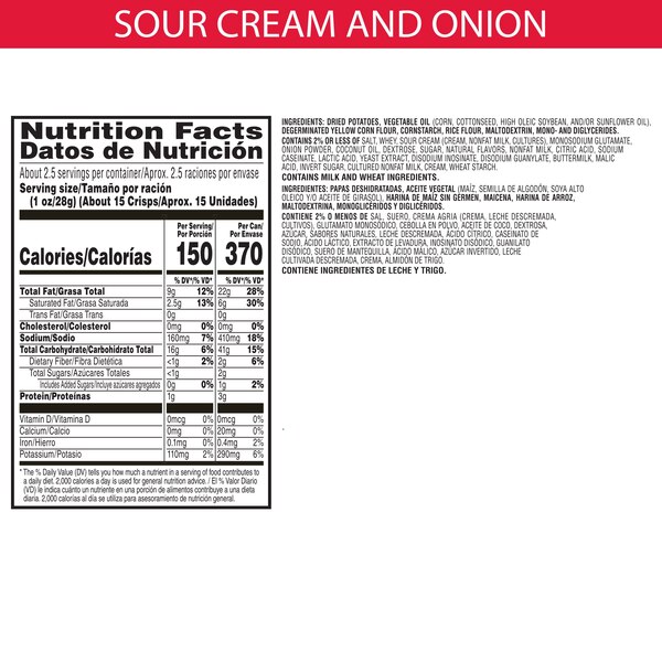 Pringles Sour Cream & Onion Potato Crisps Grab N' Go, 2.3 oz