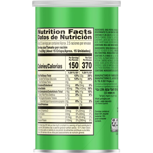 Pringles Sour Cream & Onion Potato Crisps Grab N' Go, 2.3 oz