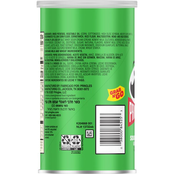 Pringles Sour Cream & Onion Potato Crisps Grab N' Go, 2.3 oz