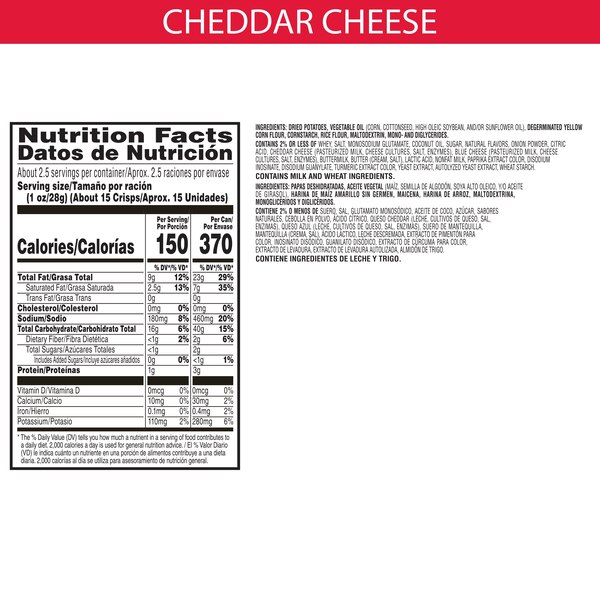 Pringles Cheddar Cheese Potato Crisps Grab N' Go, 2.3 oz
