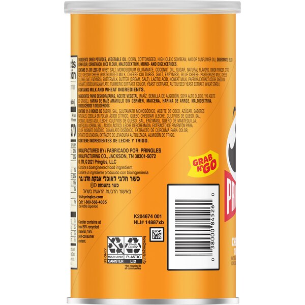 Pringles Cheddar Cheese Potato Crisps Grab N' Go, 2.3 oz