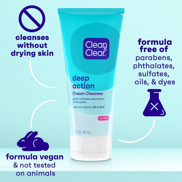 Clean & Clear Deep Action Cream Cleanser, 6.5 OZ