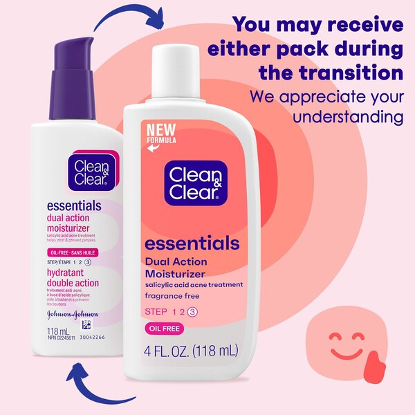 Clean & Clear Essentials Dual Action Acne Facial Moisturizer, 4 OZ