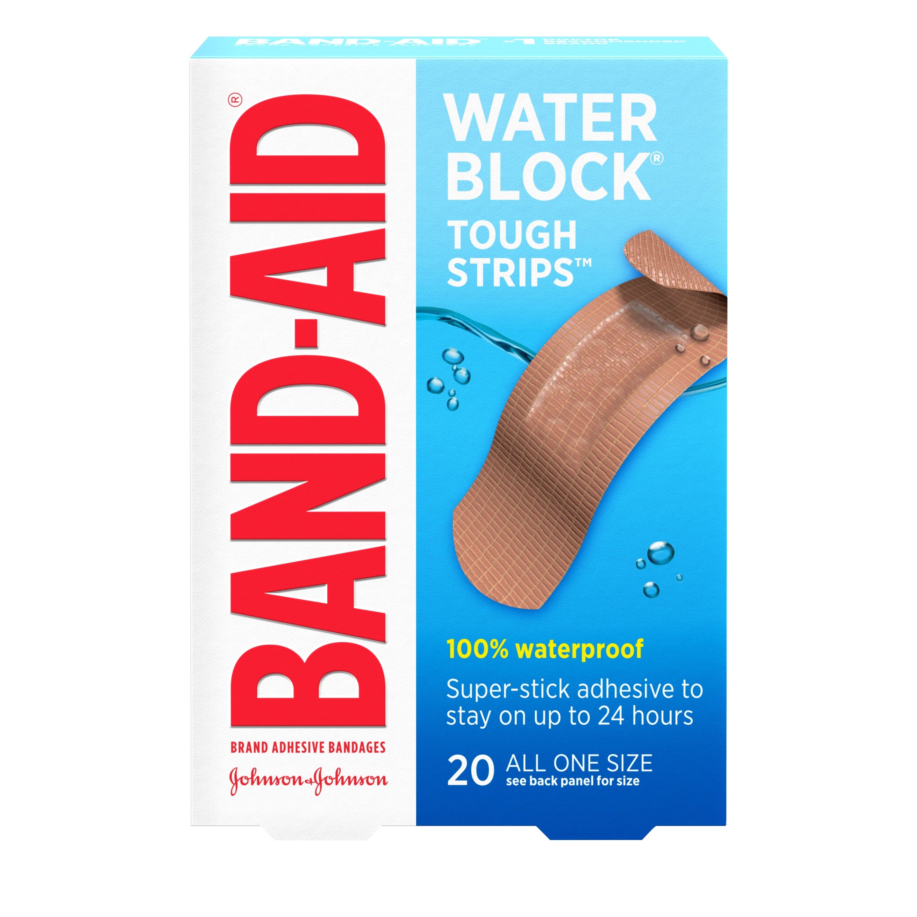 Band-Aid Brand Water Block Tough Strips Bandages, All One Size, 20 ct