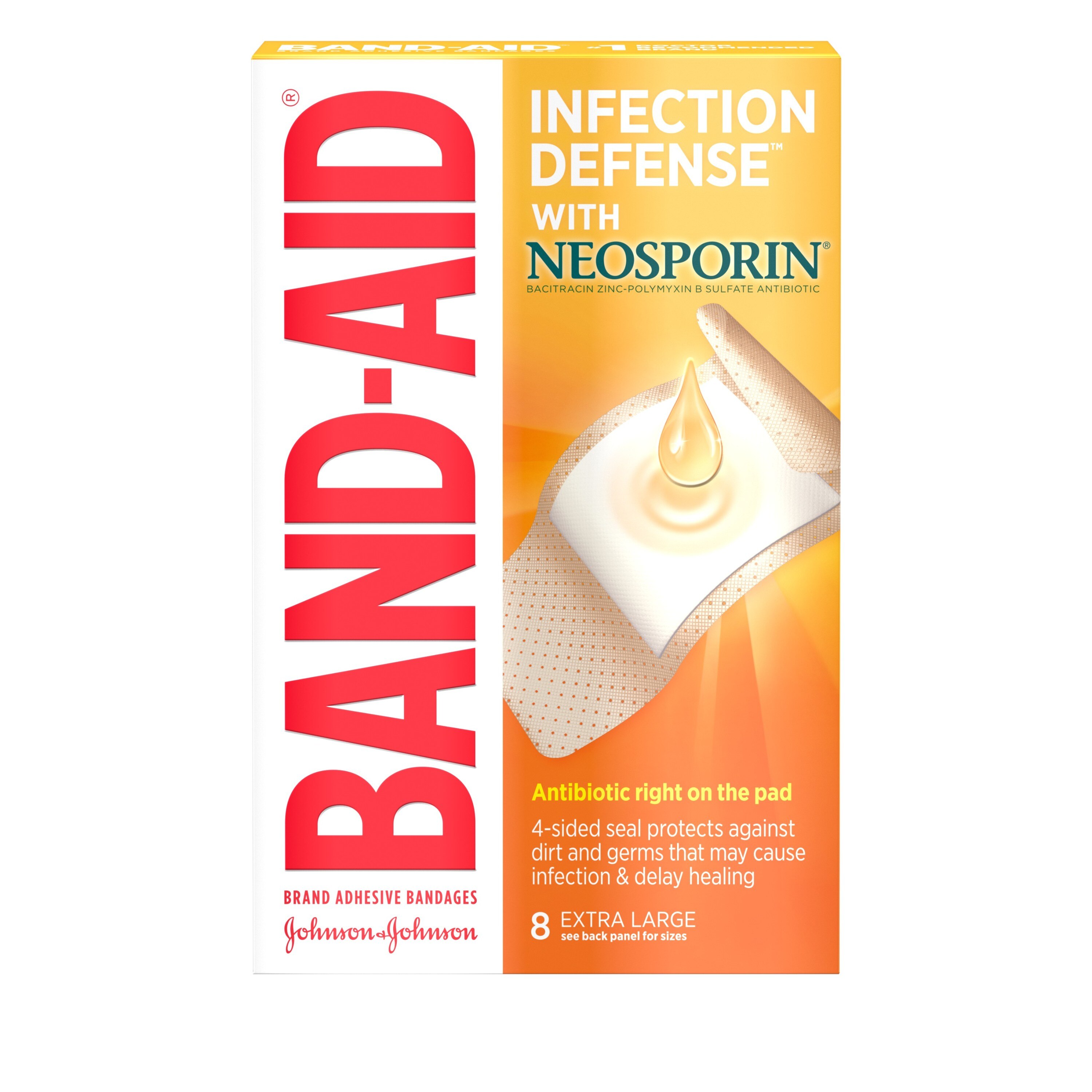 Band-Aid - Apósitos adhesivos con antibiótico Neosporin, extragrandes, 8 u.