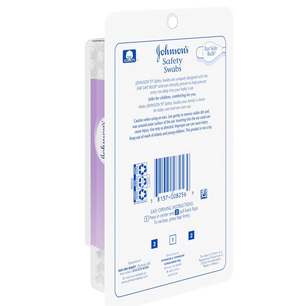 Johnson's Baby Safety Ear Swabs Made with Non-Bleached Cotton, 55 CT