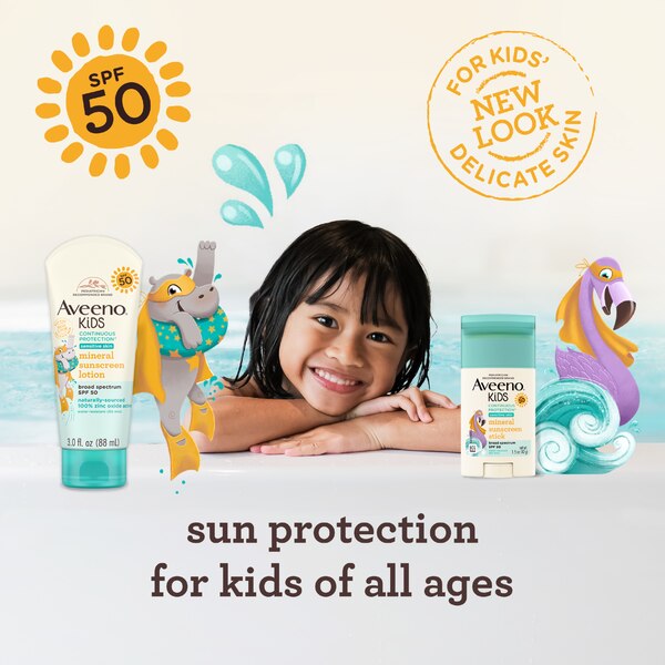 Aveeno Kids Continuous Protection Mineral Sunscreen, SPF 50, 3 fl. Oz