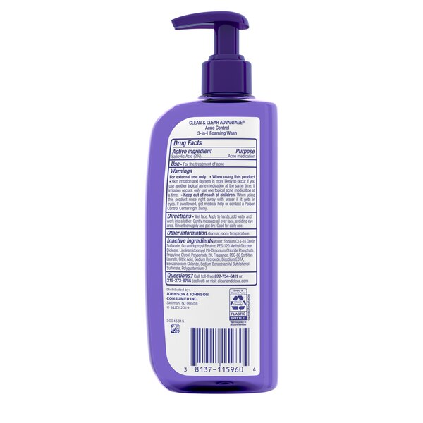 Clean & Clear Advantage Acne Control 3-in-1 Foaming Wash, 8 OZ