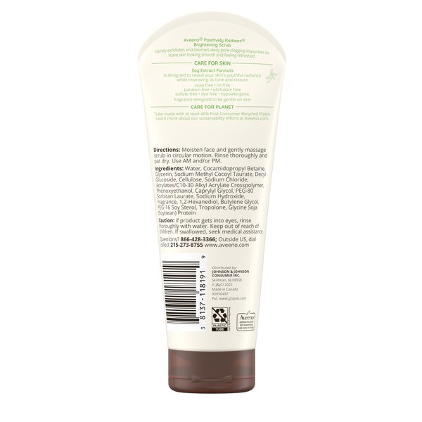 Aveeno Positively Radiant Skin Brightening Exfoliating Face Scrub, 7 OZ