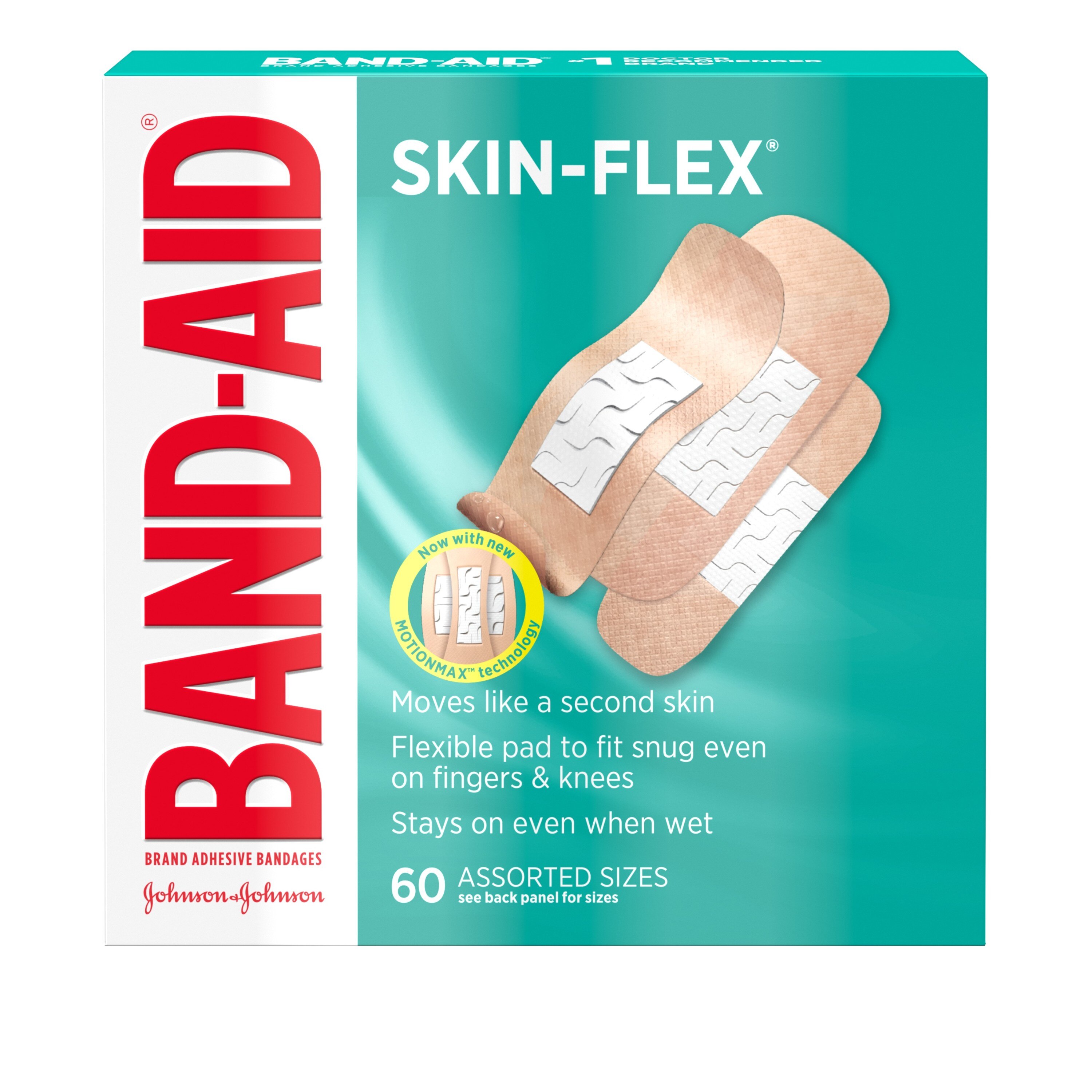 Band-Aid Brand Skin-Flex Adhesive Bandages, Assorted Sizes, 60 CT