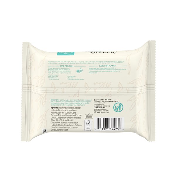 Aveeno Calm + Restore Nourishing Makeup Remover Face Wipes, 25CT