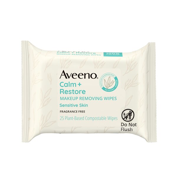 Aveeno Calm + Restore Nourishing Makeup Remover Face Wipes, 25CT
