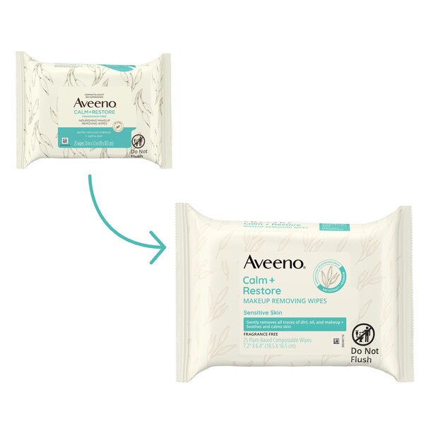 Aveeno Calm + Restore Nourishing Makeup Remover Face Wipes, 25CT