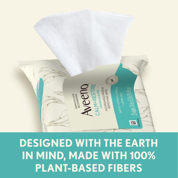 Aveeno Calm + Restore Nourishing Makeup Remover Face Wipes, 25CT