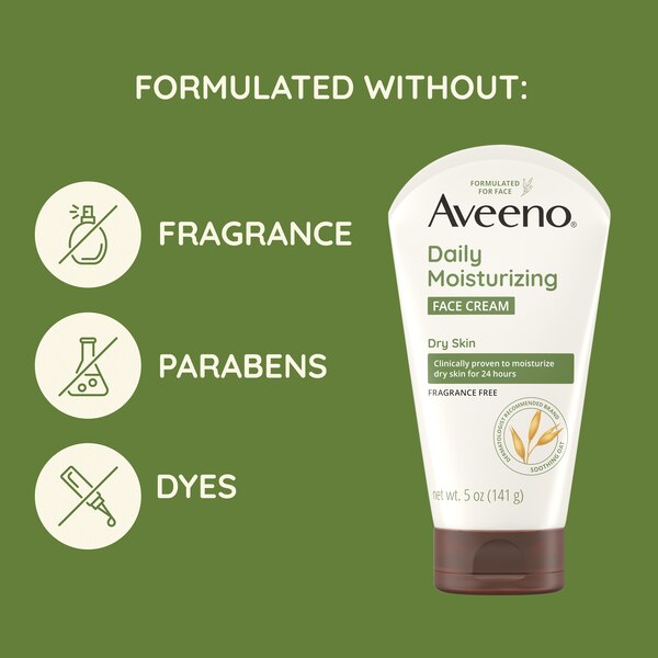 Aveeno Daily Moisturizing Face Cream for Dry Skin, Non-GMO Oat, 5 OZ