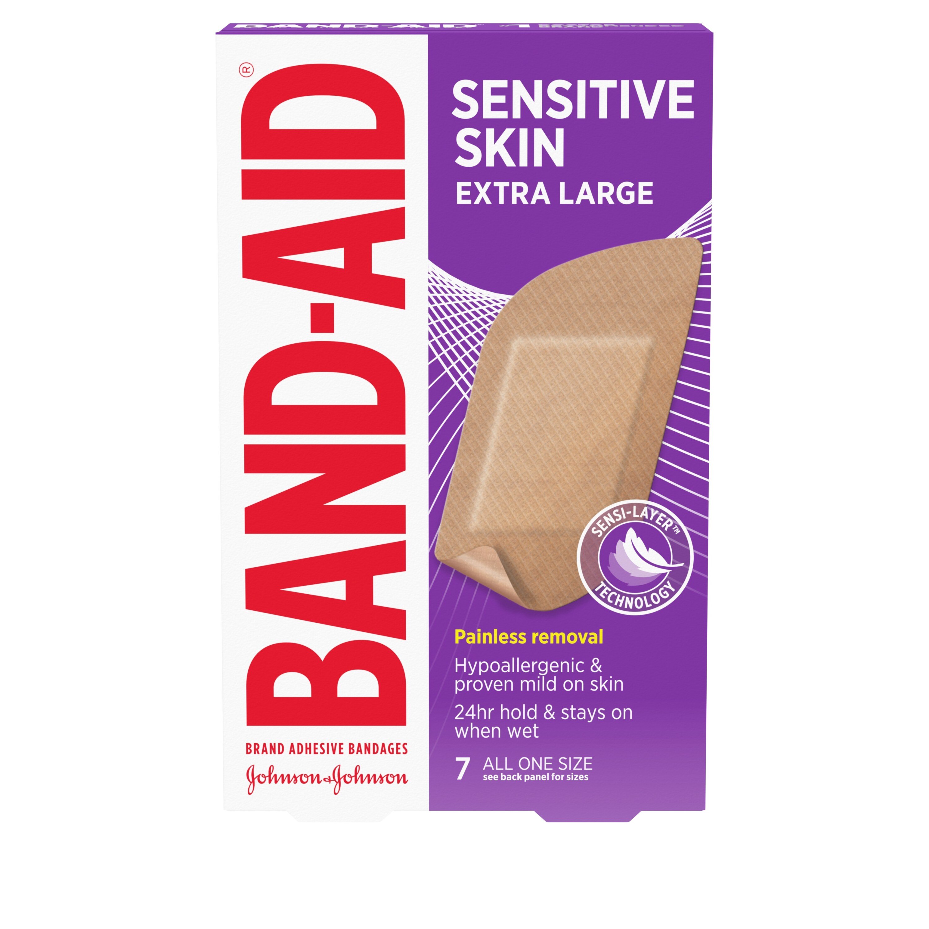 BandAid Brand Adhesive Bandage for Sensitive Skin, Extra Large, 7 CT
