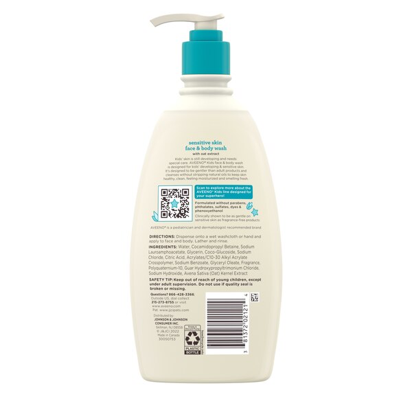 Aveeno Kids Sensitive Skin Face & Body Wash, 18 FL OZ
