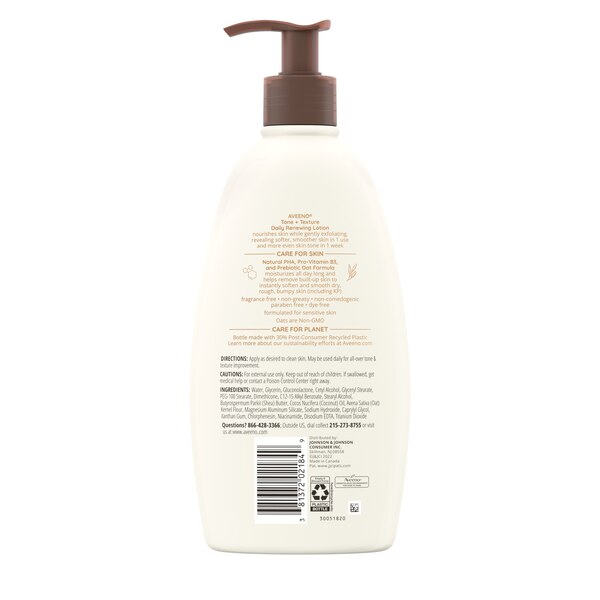 Aveeno Tone + Texture Daily Renewing Lotion, Sensitive Skin, 18 OZ