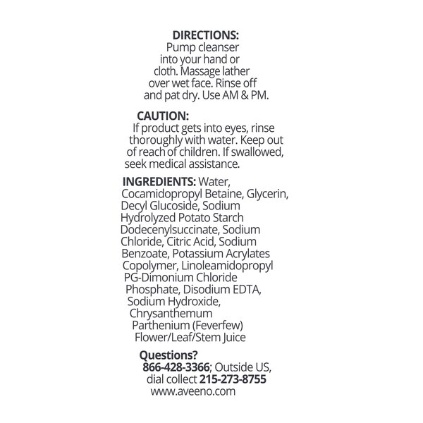 Aveeno Calm + Restore Redness Relief Foaming Facial Cleanser, 6 OZ