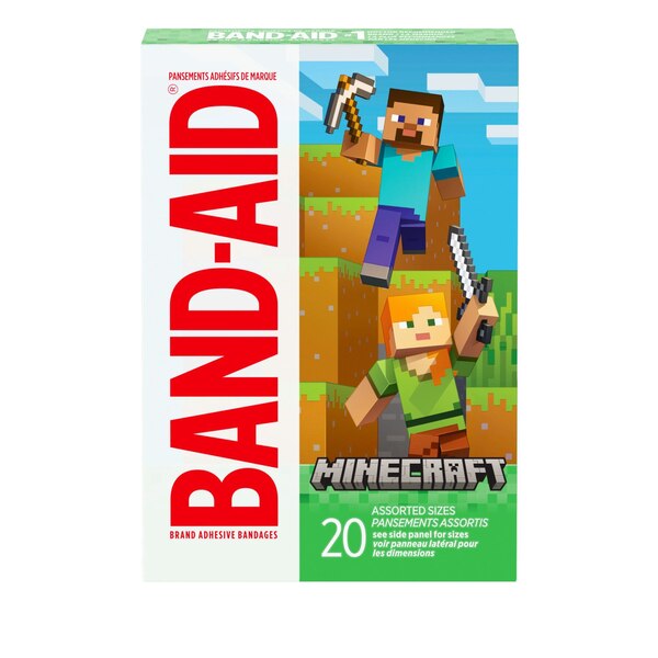 Band-Aid Brand Adhesive Bandages, Minecraft, Assorted Sizes, 20 CT