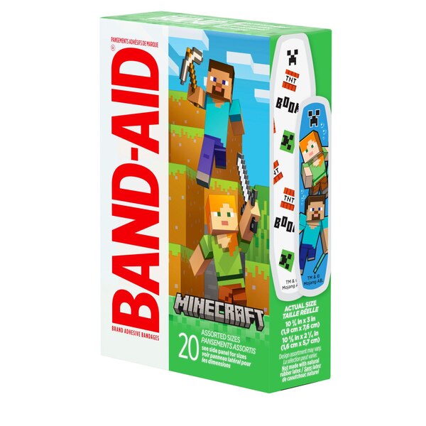 Band-Aid Brand Adhesive Bandages, Minecraft, Assorted Sizes, 20 CT