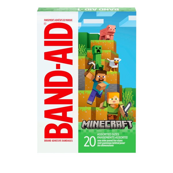 Band-Aid Brand Adhesive Bandages, Minecraft, Assorted Sizes, 20 CT