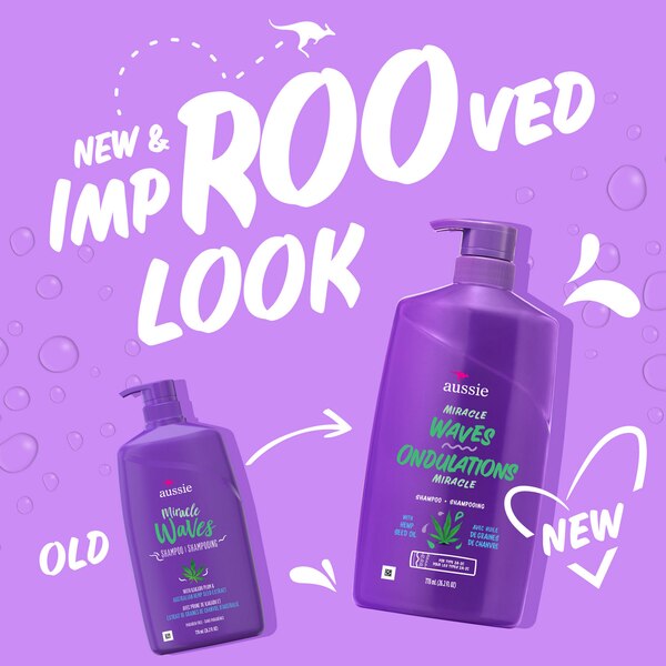 Aussie Miracle Waves Anti-Frizz Hemp Shampoo, 26.2 OZ