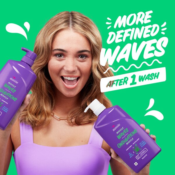 Aussie Miracle Waves Anti-Frizz Hemp Shampoo, 26.2 OZ