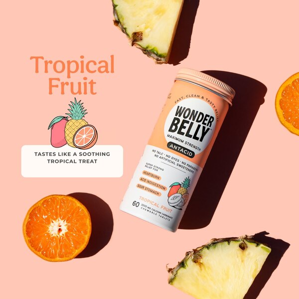 Wonderbelly Chewable Antacid, Tropical Fruit, 60 CT