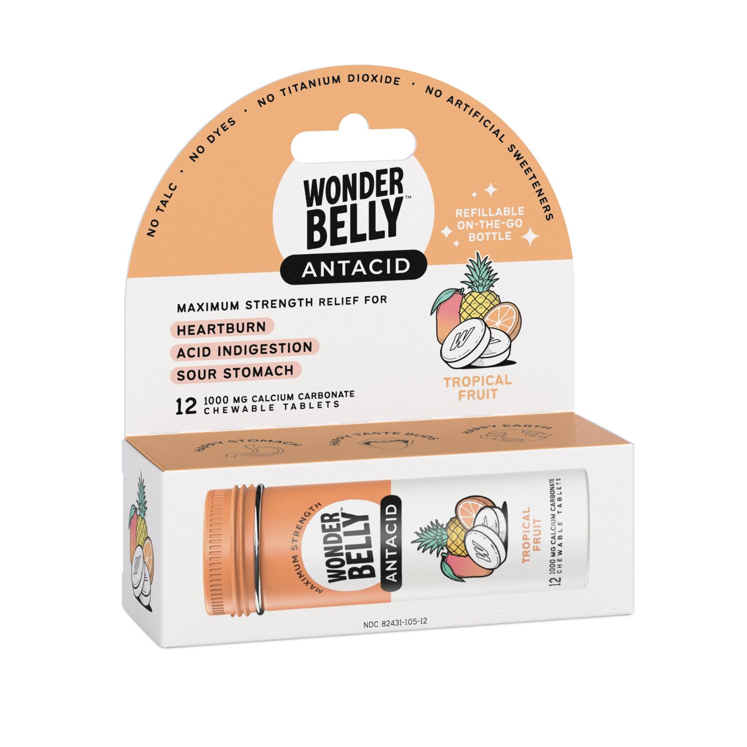 Wonderbelly Antacid Chew, Tropical Fruit, 12 CT
