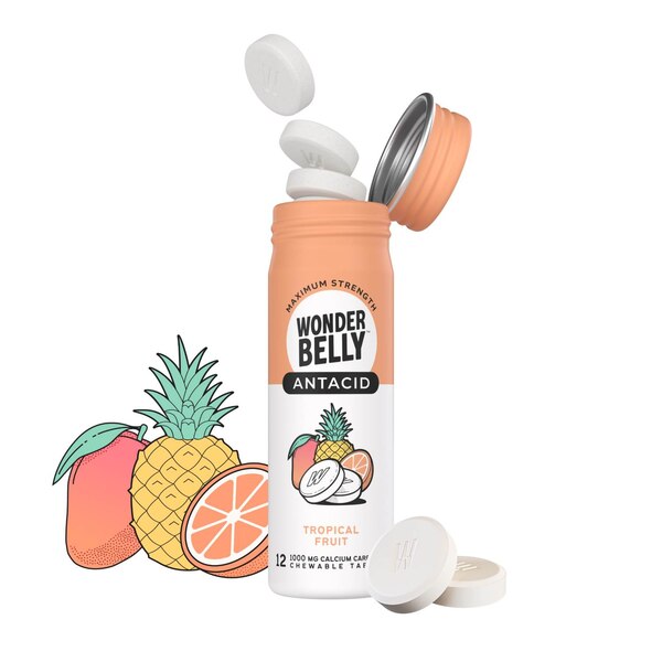 Wonderbelly Antacid Chew, Tropical Fruit, 12 CT