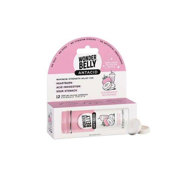 Wonderbelly Antacid Chew, Strawberry Milkshake, Travel Size, 12 CT