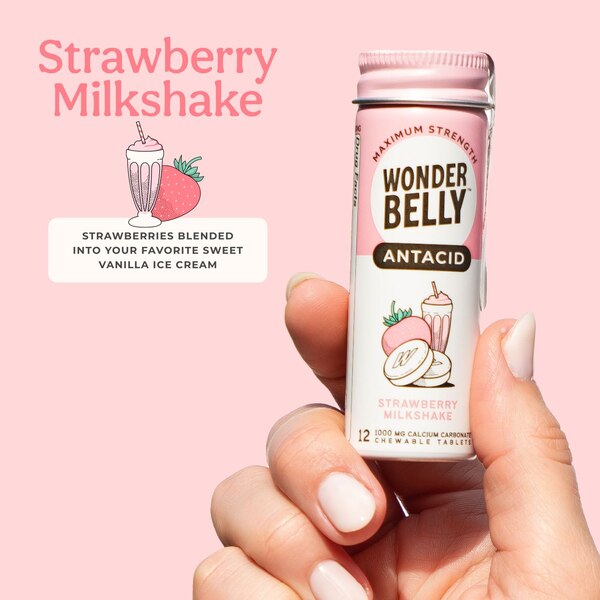 Wonderbelly Antacid Chew, Strawberry Milkshake, Travel Size, 12 CT