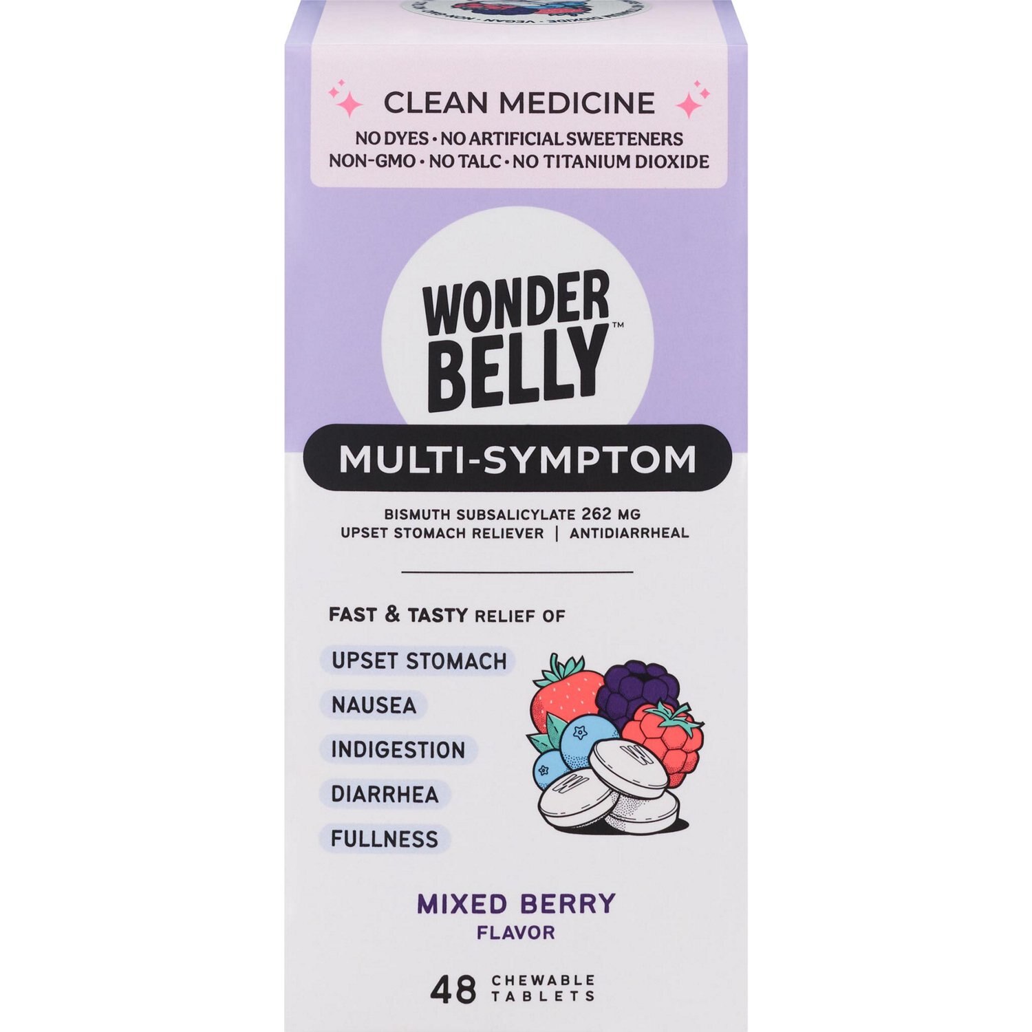 Wonderbelly Multi Symptom Chewable Tablet Wild Berry, 48 CT