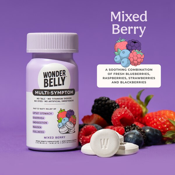 Wonderbelly Multi Symptom Chewable Tablet Wild Berry, 48 CT