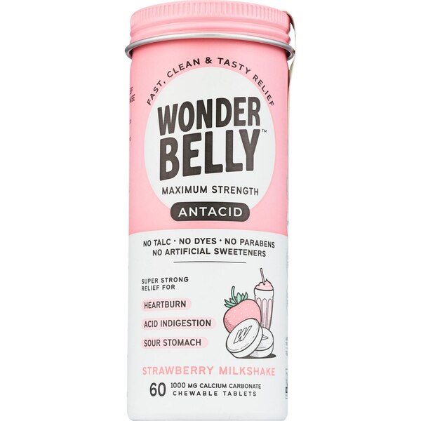 Wonderbelly Antacid Chew, Strawberry Milkshake, 60 CT