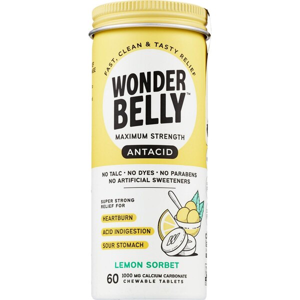 Wonderbelly Antacid Chewable, Lemon Sorbet, 60 CT