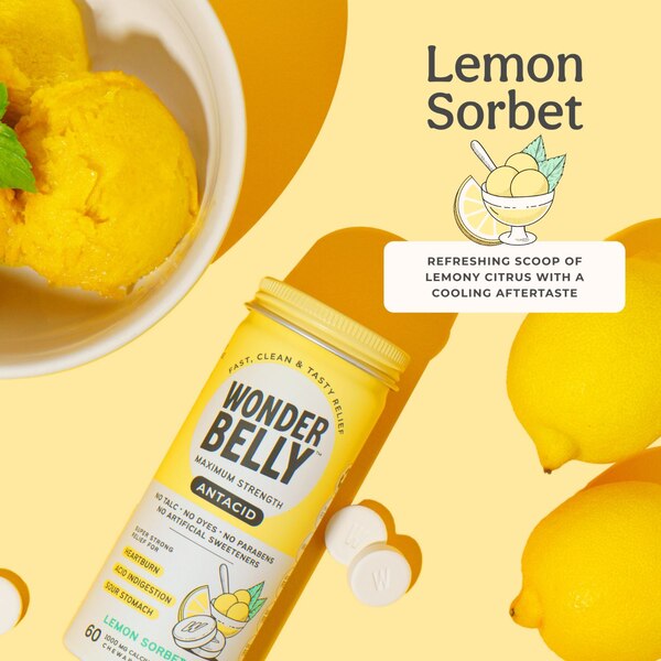 Wonderbelly Antacid Chewable, Lemon Sorbet, 60 CT