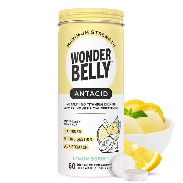 Wonderbelly Antacid Chewable, Lemon Sorbet, 60 CT