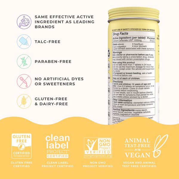 Wonderbelly Antacid Chewable, Lemon Sorbet, 60 CT