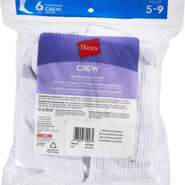 Hanes Women's Cushion White Socks Size 5-9