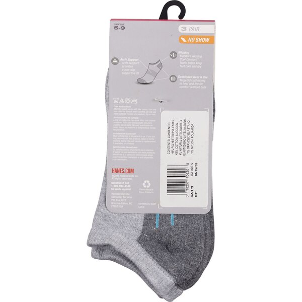 Hanes Sport Women's Cool Comfort No Show Socks, Size 5-9, 3 Pairs
