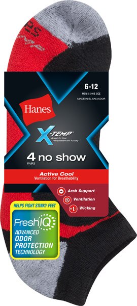 Hanes X-Temp - Medias invisibles para hombres, talla 6-12, 4 pares